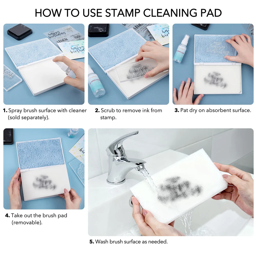 

Double-Sided Stamp Scrubber Stamp Cleaner for Clear/Rubber/Cling/Foam Stamps Large Stamp Cleaning Pad Easy Ink Removal Sponge
