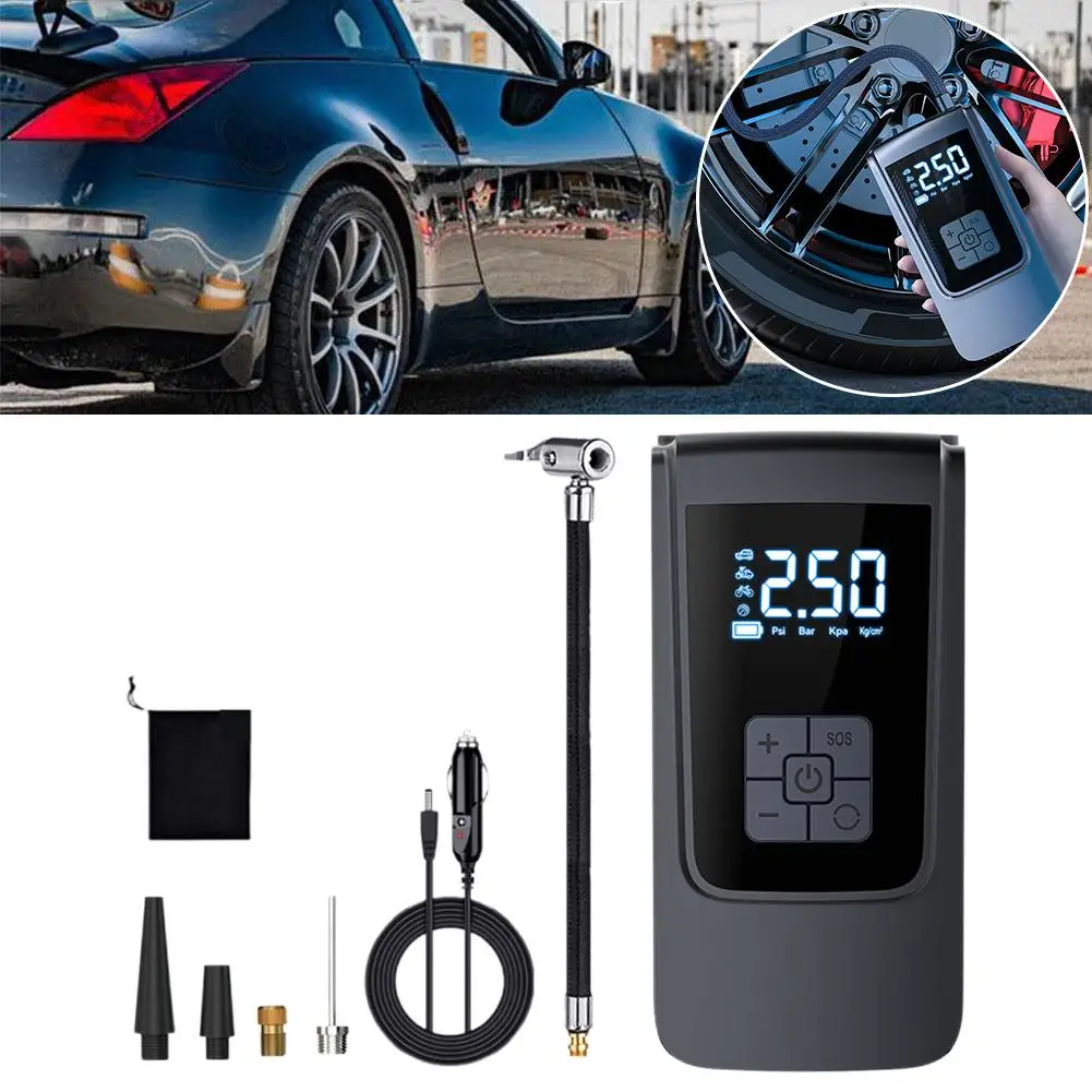 Car Tire Exigency Inflation Pump Portable Digital Display Tire Inflation Bicycle Pressure Auto Tire Stop Motorcycle Full Co V4t9