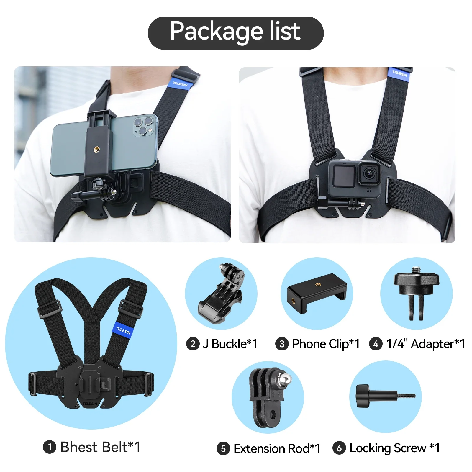 AuyKoo TELESIN Schnellverschluss-Brustgurthalterung für GoPro Hero 13 12 11 10 9 8 7 Insta360 SJCAM DJI OSMO Action 5 4 3 Brustgurthalterung 6