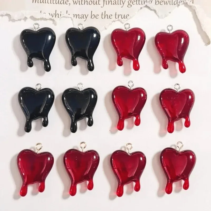 5Pcs Gothic Black Red Love Heart Resin Charms, Valentine’s Day Heart Pendants for DIY Earrings Necklaces Jewelry Making Findings