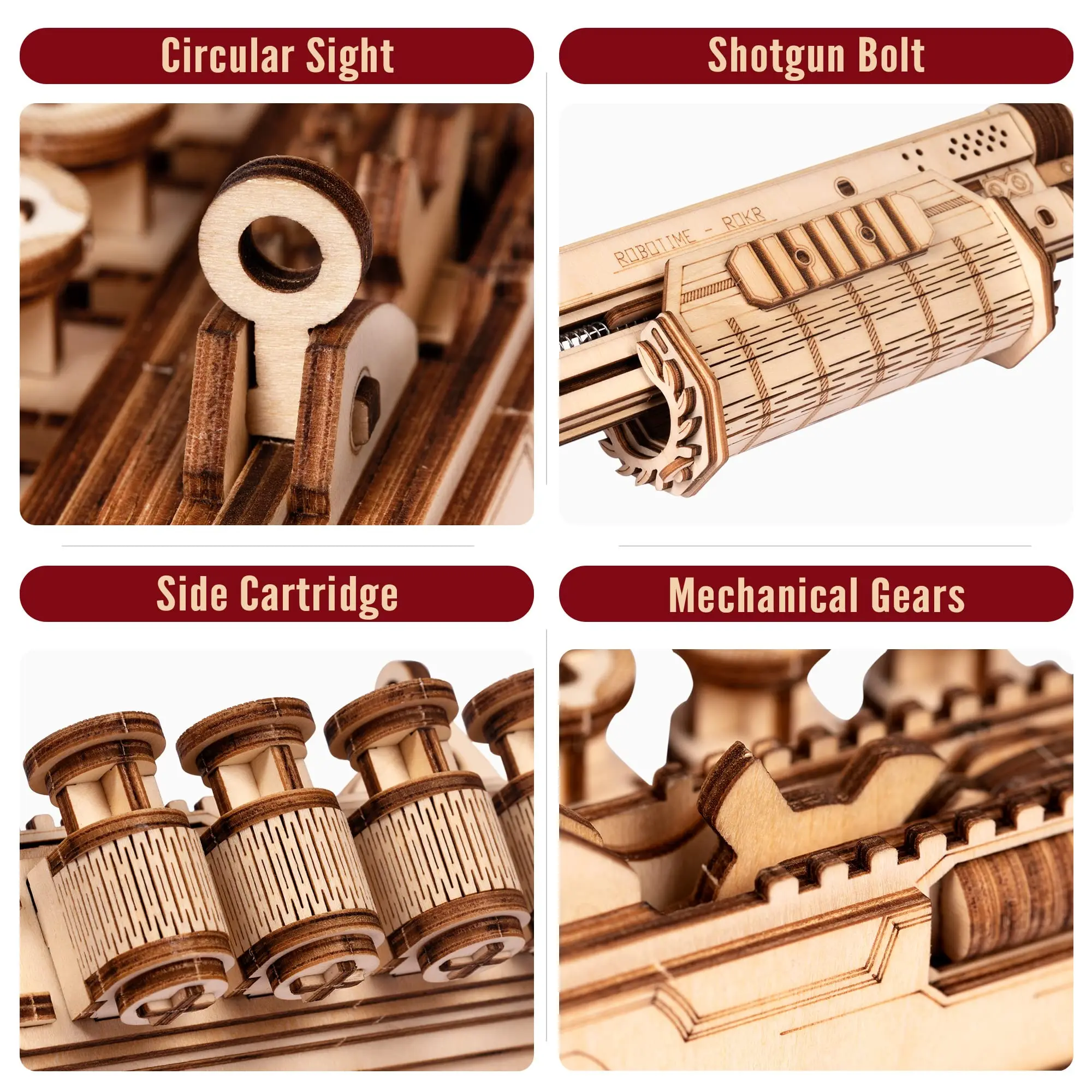Robotime Rokr DIY Revolver,Scatter with Rubber Band Bullet  Wooden Model Building Block Kit Assembly Toy Gift for Children Adult