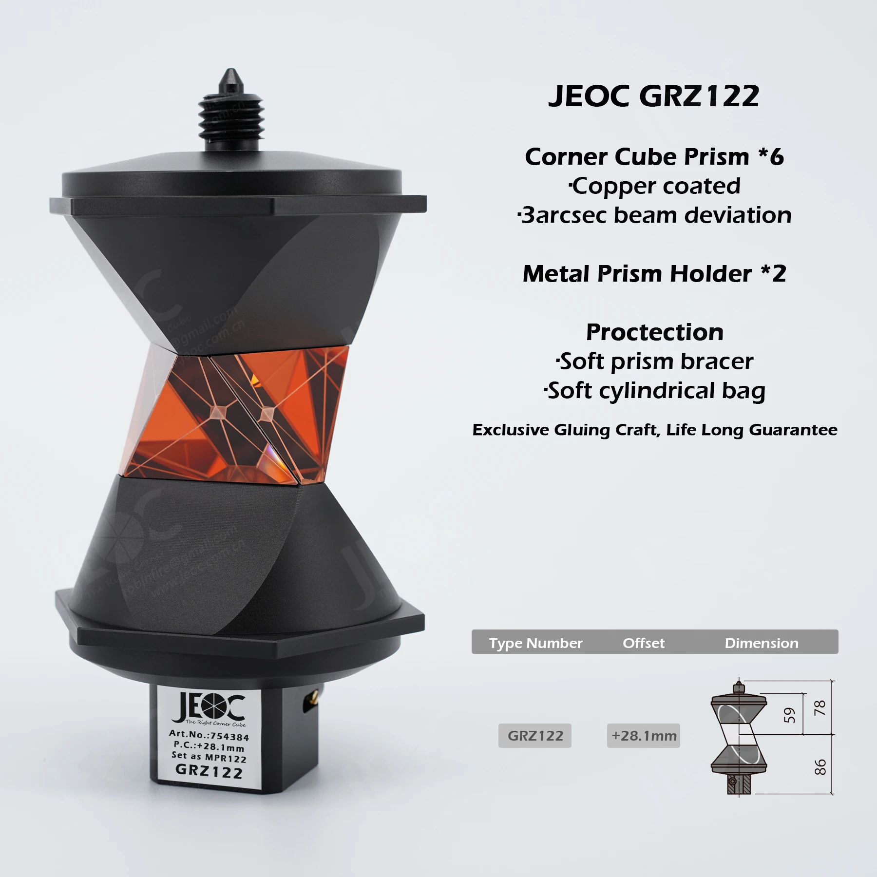 JEOC GRZ122, Light Weight Accurate 360 Degree Reflective Prism with Metal Holder, for Leica ATR Total-Station Topography Survey