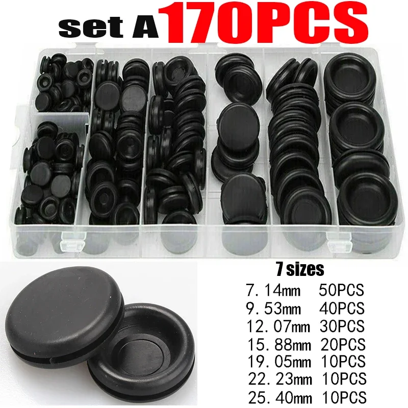 170pcs Rubber Grommet Assortment Firewall Hole Electrical Wire Grommet Gasket Kit for Wire Plug and Cable 7-25mm O Ring