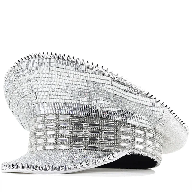 

Women's Wedding Hat Silver Sequin Diamond Photography Hat Peaked Hat Party Carnival Flat Hat Performance Hat