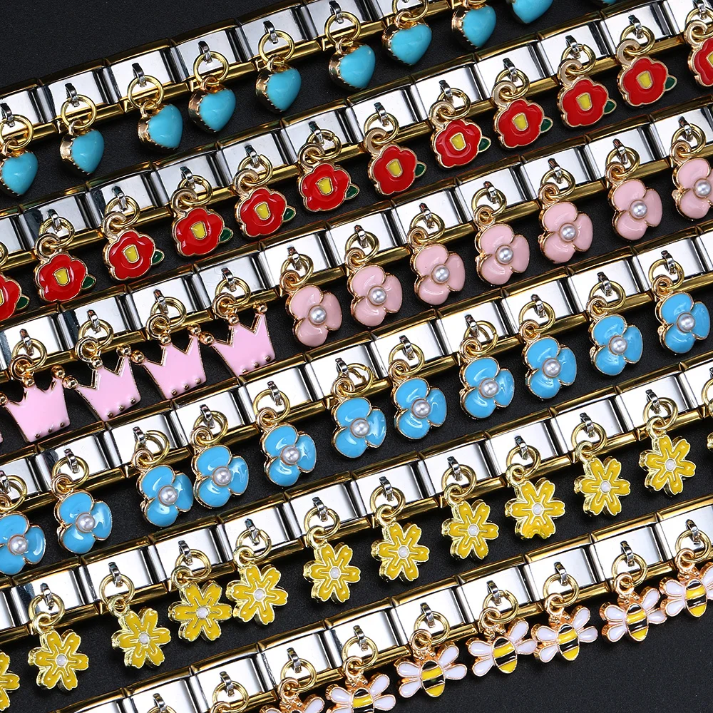 URING Niedlicher italienischer Charm-Anhänger aus Edelstahl für Armbänder – Blume, Herz, Vogel, Biene – Personalisierte Gliederperlen für DIY-Damenschmuck – Detail 3
