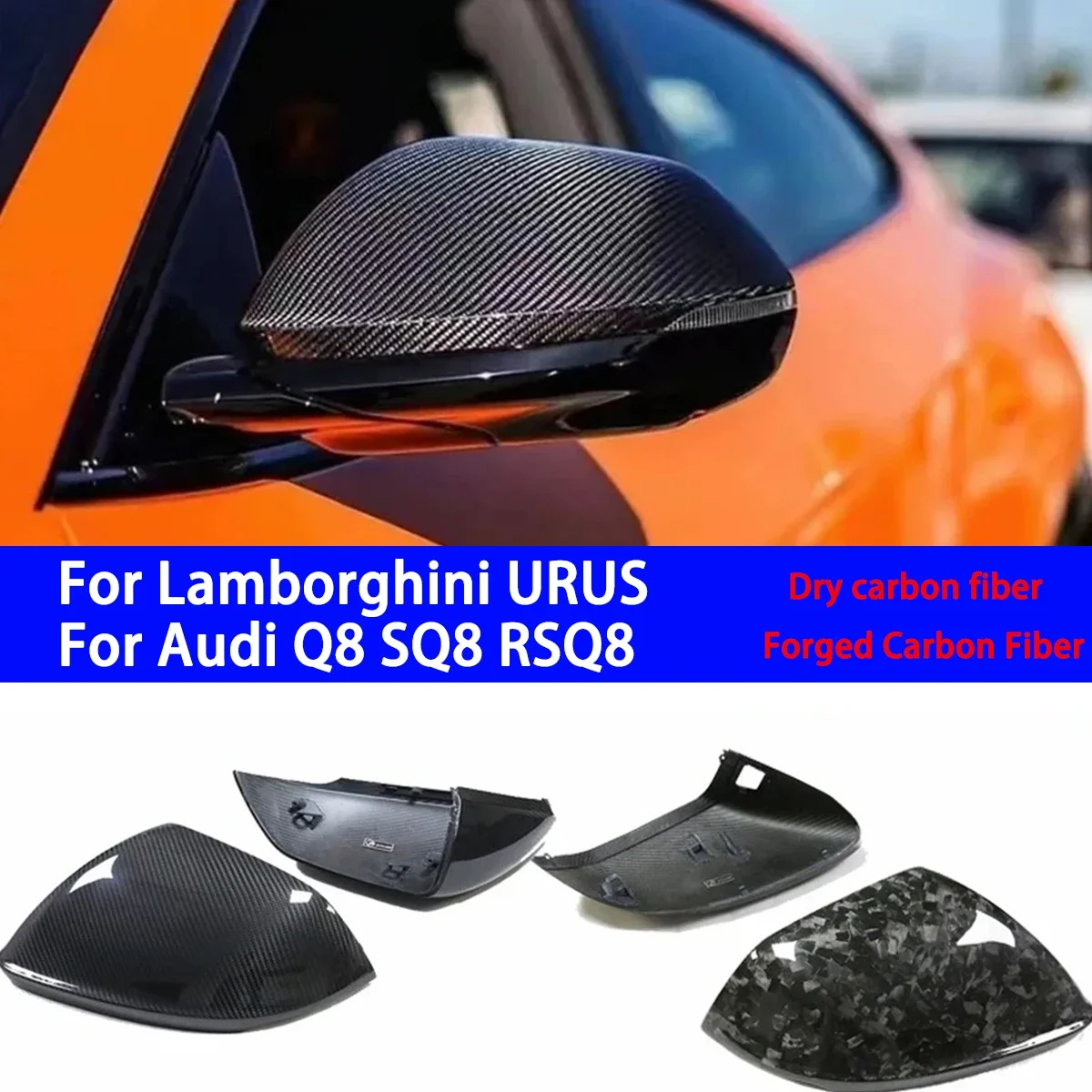 

Suitable for Lamborghini URUS 2018-2023 Audi Q8 RSQ8 Dry Carbon Fiber Rearview Mirror Housing