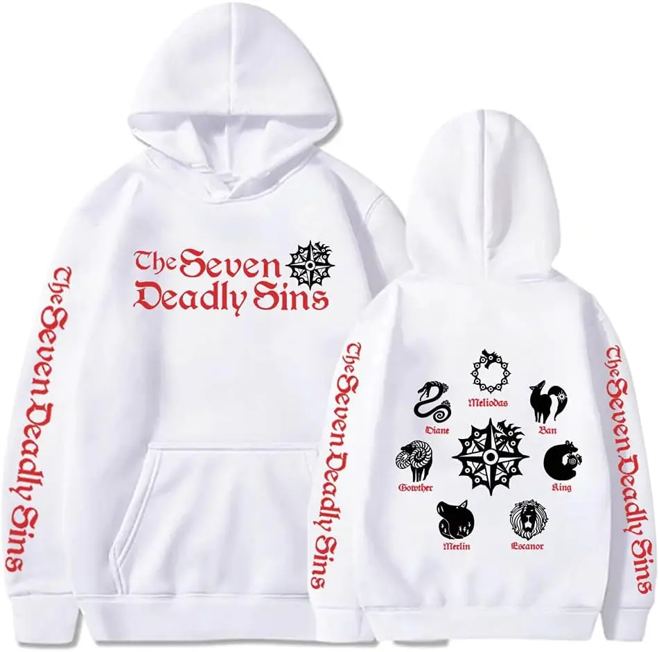 colanperd أنيمي الخطايا السبع المميتة هوديي كم طويل البلوز الشارع الشهير الهيب هوب البلوز للجنسين الأسود منتج ساخن القمم