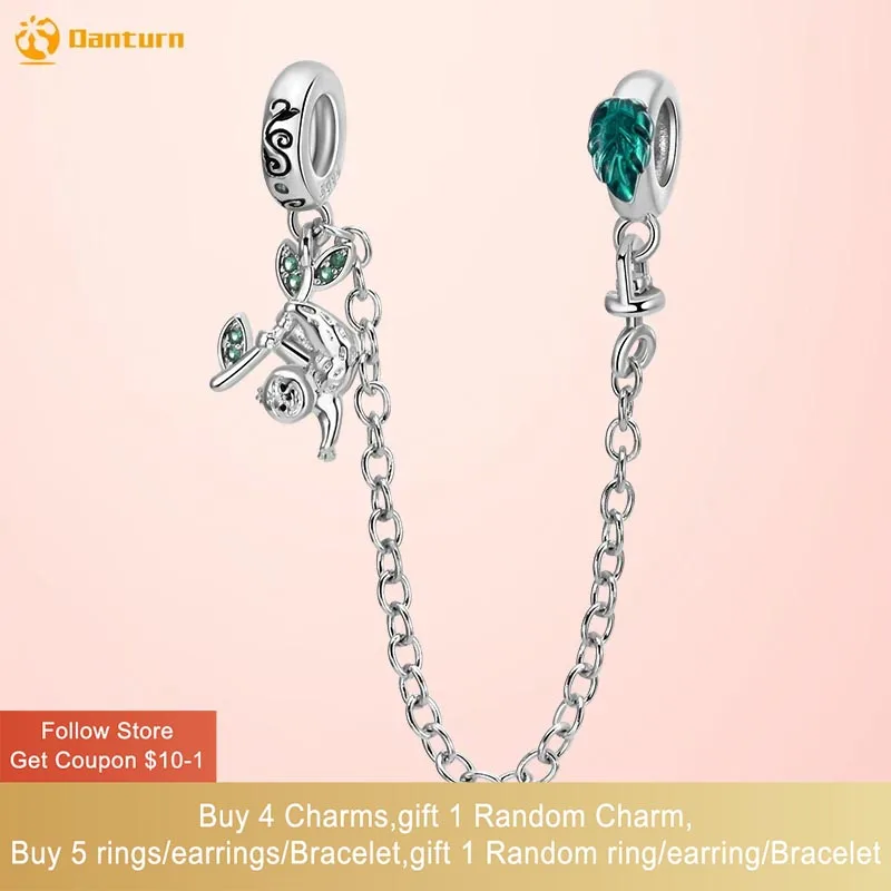 

Danturn 925 Sterling Silver Beads Lively Sloth Safety Chain Charm fit Snake Chain Bracelets Fashion Women Jewelry Making