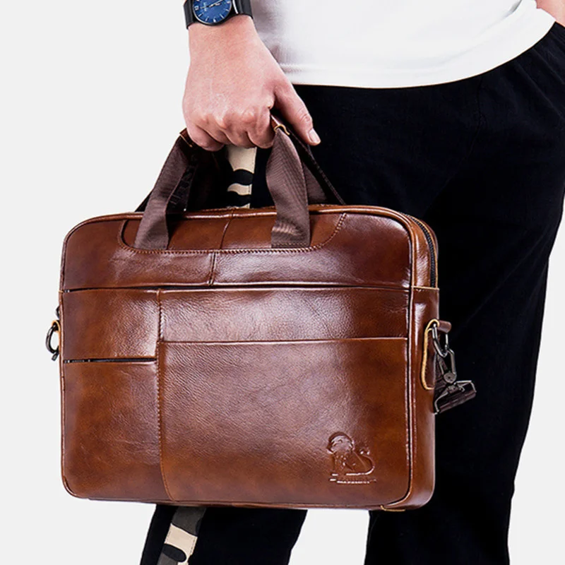 Vintage Echt leder Herren Aktentasche New Business Handtasche Multifunktions-Laptop tasche große Kapazität Mann Schulter Umhängetasche