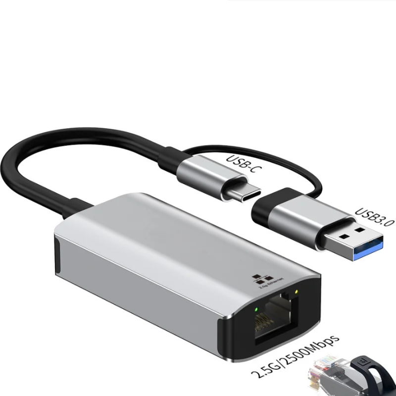 2500Mbps Ethernet Adapter USB 3.0 Type C Netwerkkaart 2.5G Ethernet Gigabit Adapter Lan Card Hub voor MacBook iPad Win 7/8/10/11