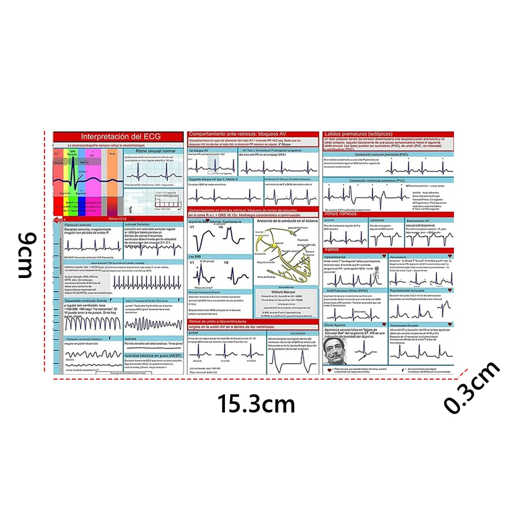 EKG Pocket Guide Double Sided EKG Rhythm Interpretation Compact Portable Reference Card for Nurse Students