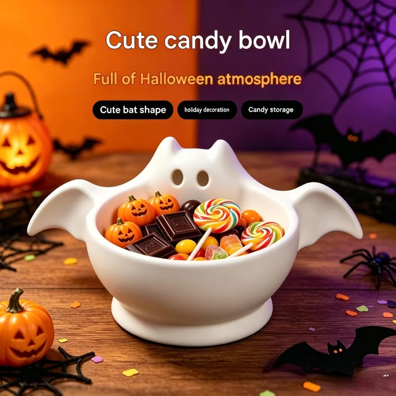 Halloween Bat Shaped Storage Bowl Home Décor Multifunctional Organizer Figurine Spooky Party Snack