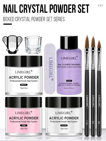 Nail Acrylic Powder and Liquid Monomer Nails Art Decoration For Manicure Set Kit Crystal Nail Glitter 3D Nail Tips Carving Tools