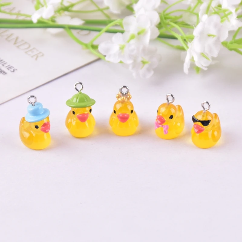 10pcs Cute 3D Hat Duck Crown Duck Resin Charms for Earring Keychain DIY Decoration Fashion Jewelry Accessories