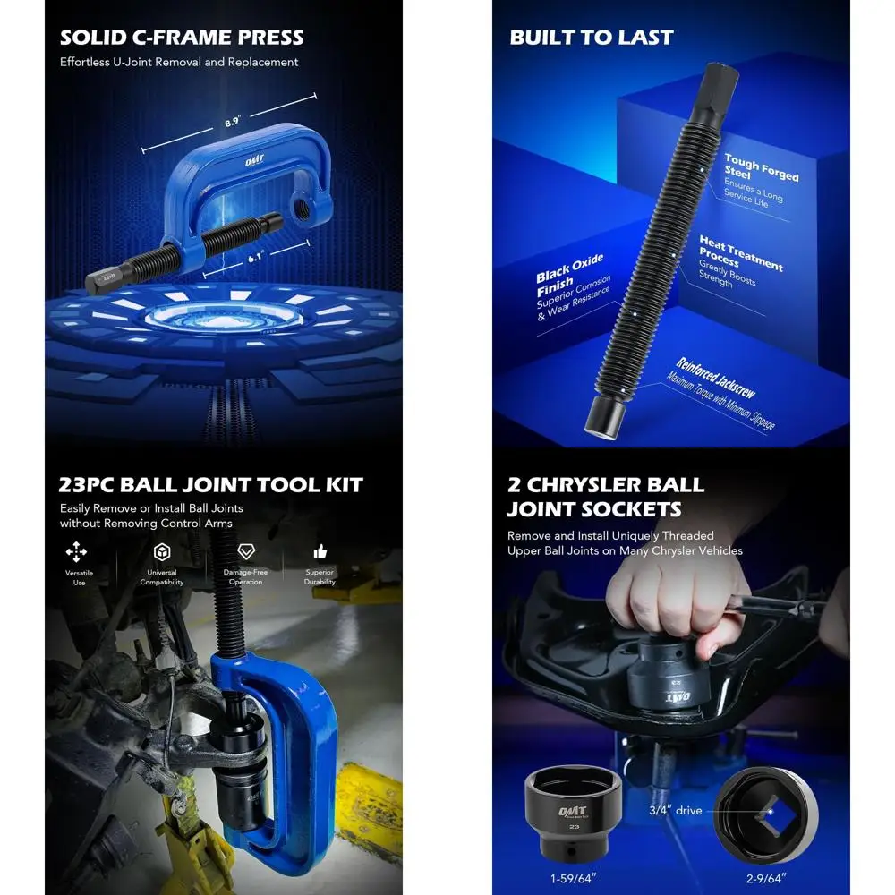 

Orion Motor Tech Master Ball Joint Press Kit, 23pc Ball Joint Press & U Joint Removal Kit with Sockets and Universal Adapters, H