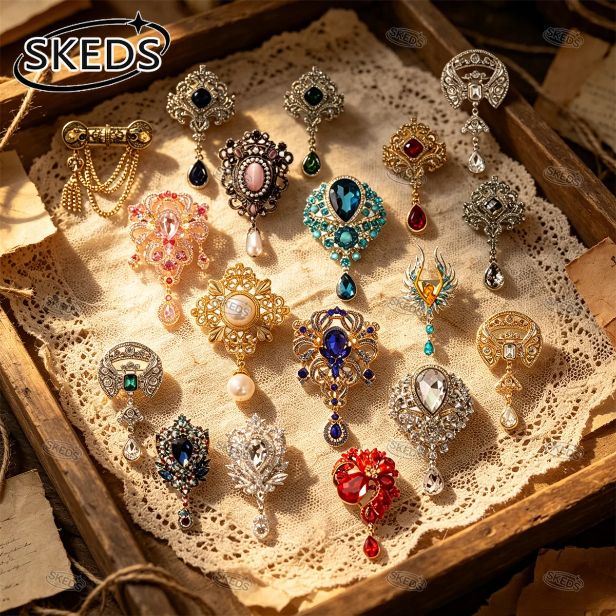 Vintage Königliche Kristallbroschen für Damen Luxuriöse Strass-Perlen-Anstecknadeln Hochzeitskleid-Accessoire Eleganter Damenschmuck