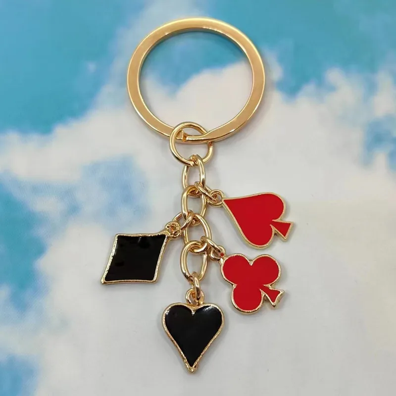 Cute Enamel Keychain Hearts Clubs And Spades Symbol Key Ring Poker Card Key Chains For Women Men DIY Handmade Jewelry