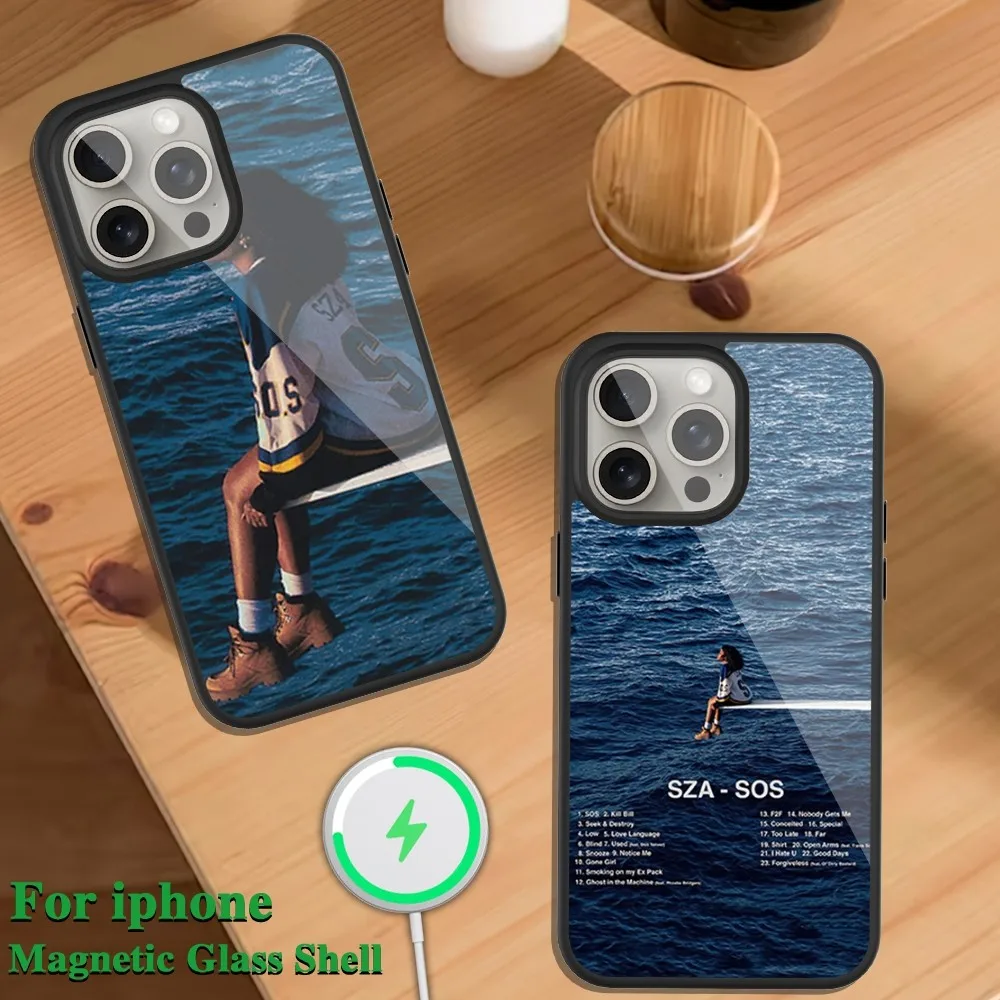 Singer SZA SOS Phone Case For iPhone Magsafe Magnetic 13 14 15 11 12 Pro Max Plus Glass Charging Shell