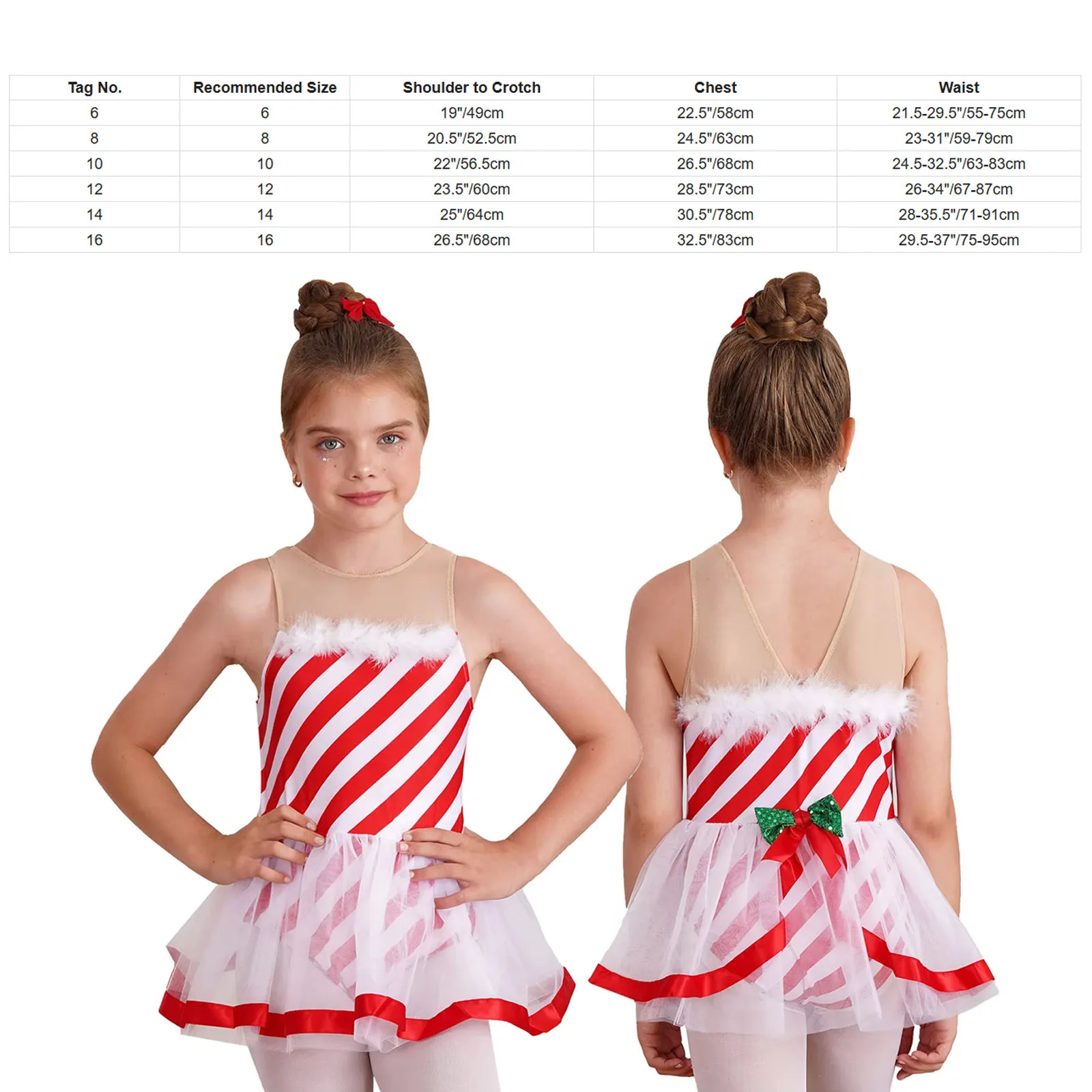 أطفال بنات قصب الحلوى مخطط نير الشريط الباليه توتو فستان رقص Bowknot مخطط شبكة توتو فستان الشكل التزلج على الجليد يوتار