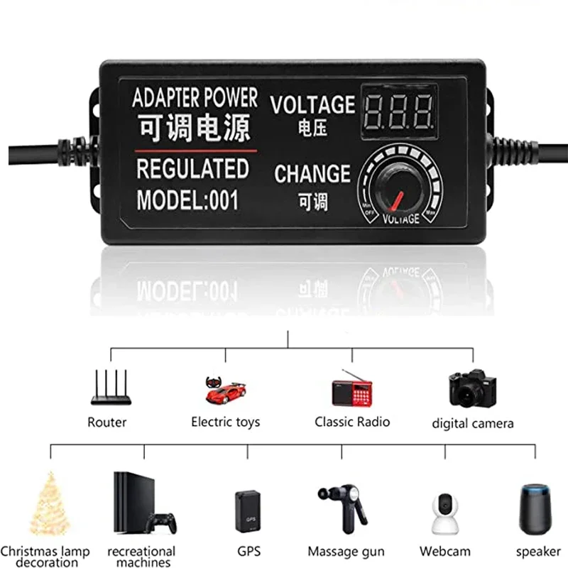 220V To 5V 9V 12V 24V Power Adapter 1A 2A 3A 5A Universal AC DC Adjustable Power Adapter Supply Display Screen Voltage Regulated