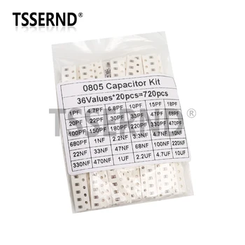 Kit assorti de condensateurs SMD 320, 720 pièces, 0603 0805 1206, 16/36/50 valeurs, 1PF - 10UF, ensemble de capacités 100NF 0.1UF 1UF 2.2UF 4.7UF