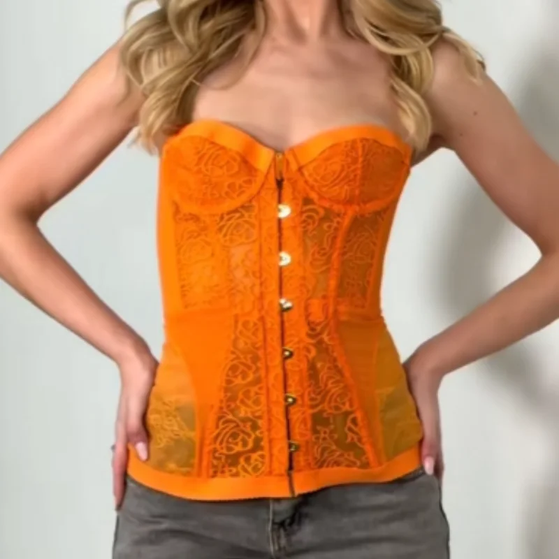

Female Sexy Lace Strapless Tops Hollow Cinched Waist Corset Off Shoulder Back Drawstring Vest Stylish Y2k Party Club Camisole