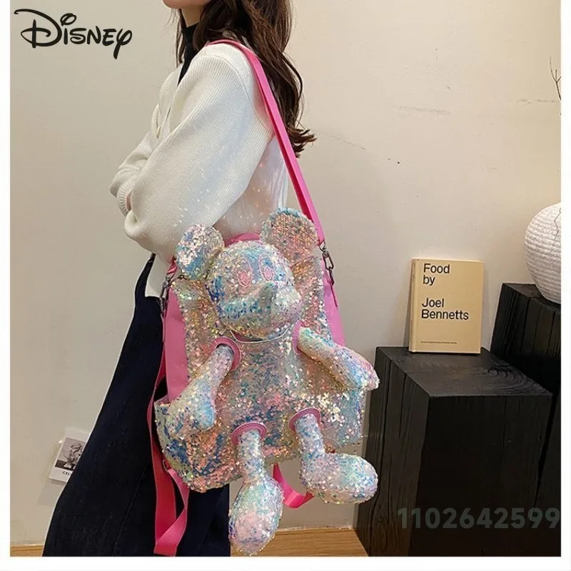 Mickey 2025 New Women's Backpack Fashion High Quality Glitter Doll Backpack Cartoon Versatile Large Capacity Women's Backpack