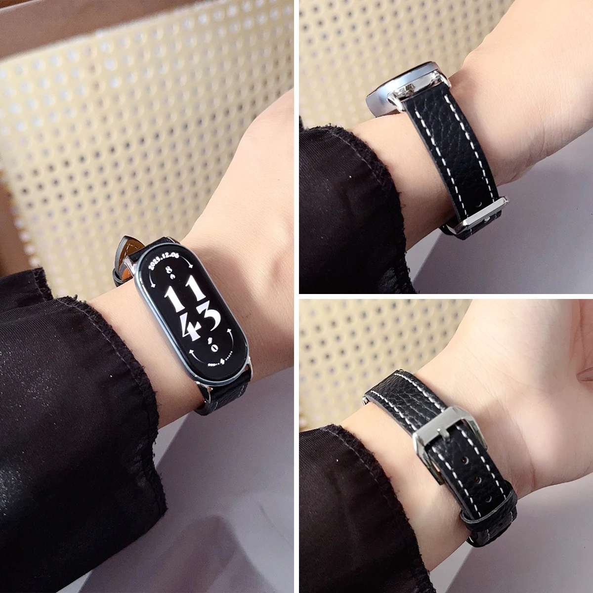 

Ремешок из натуральной кожи для Miband 10 9 8, модный браслет с текстурой личи для Miband 10-9-8 Band, аксессуары для умных часов