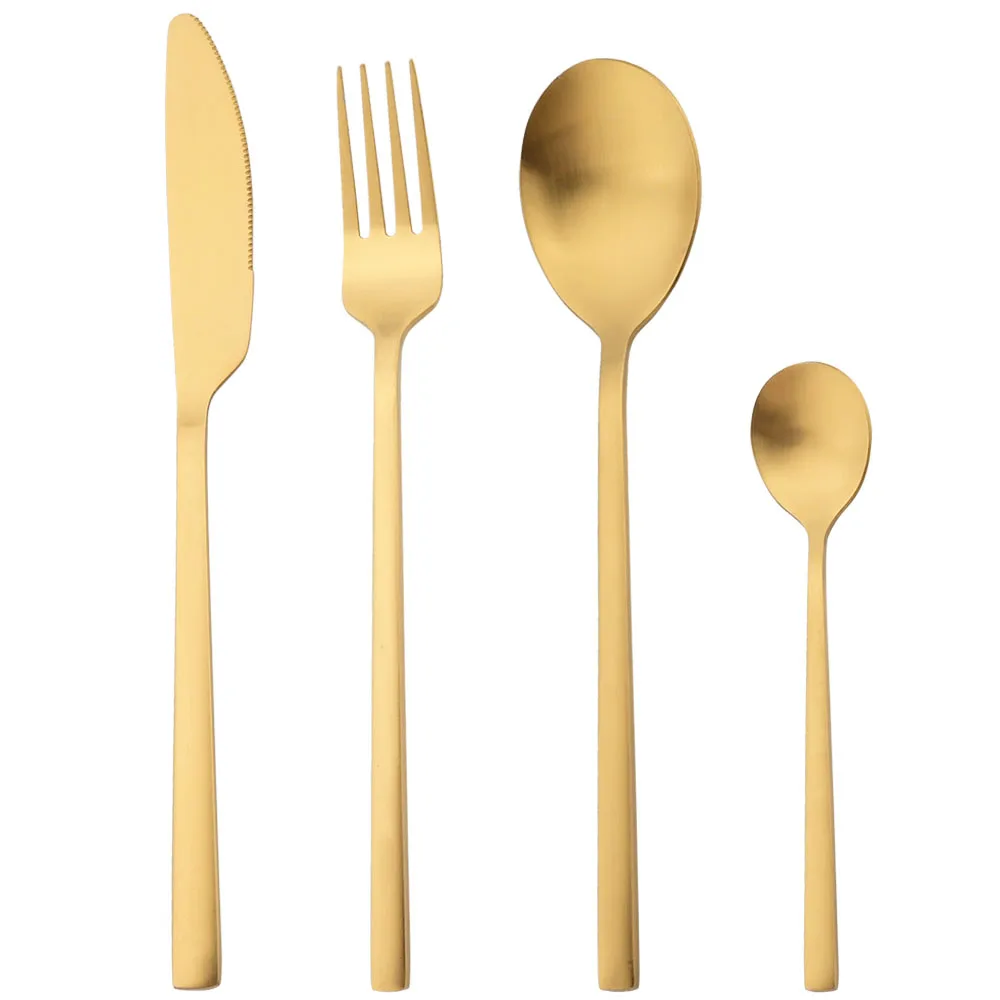 Vintege Stainless Steel Cutlery Set 4Pcs Gold Matte Dinnerware Set Knife Fork Tea Spoons Flatware Dinner Kitchen Tableware Set