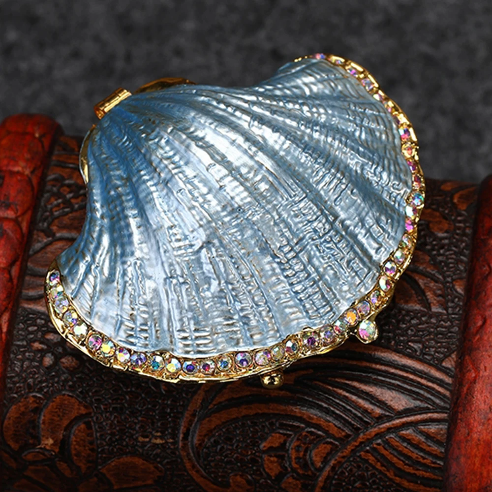 1pc Vintage Pearl Shell Hinged Jewelry Box Mussel Seashell Wedding Ring Holder Figurine Trinket Case Home Decor Creative Gift
