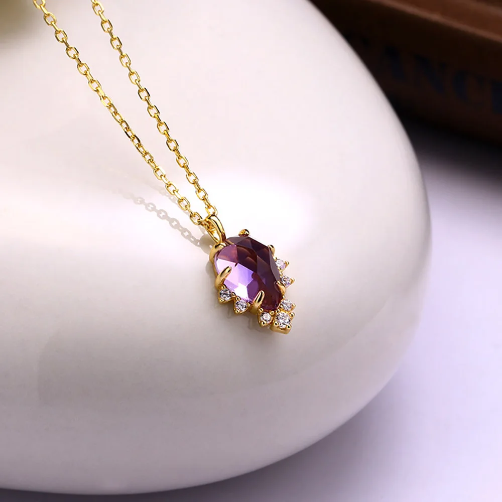 MoBuy Natural Amethyst Pendant Necklace For Women 925 Sterling Silver Vintage Party Gold Vermeil Fine Jewelry Accessories 