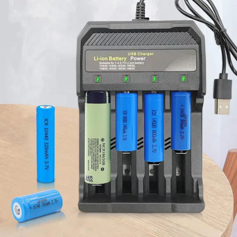 18650 Battery Charger 3.7V 18650 Charger Li-ion Battery USB 4 Slot Independent Charging 3.7V Rechargeable Lithium Battery