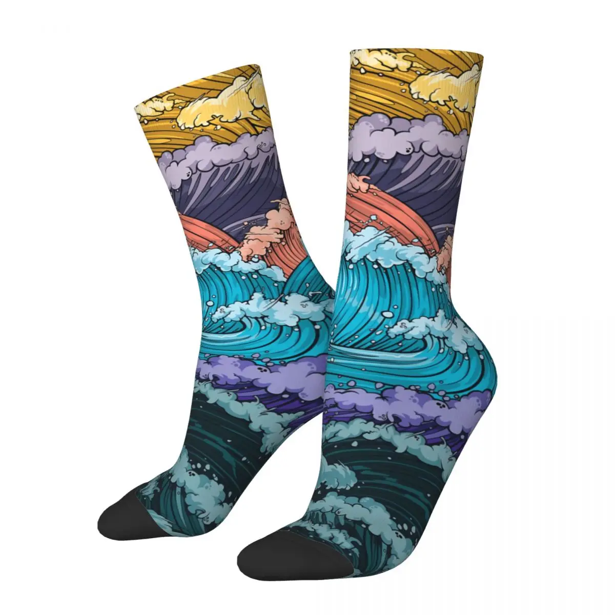 

Funny Crazy Sock for Men Rainbow Waves Harajuku Japanese Style Quality Pattern Printed Crew Sock Seamless Gift