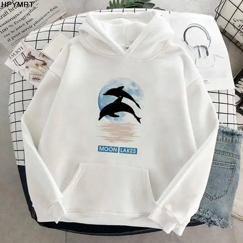 2022 hipster hoodie moda feminina casual de manga comprida montanha pico impressão com capuz dos desenhos animados animal pulôver camisola solta topos