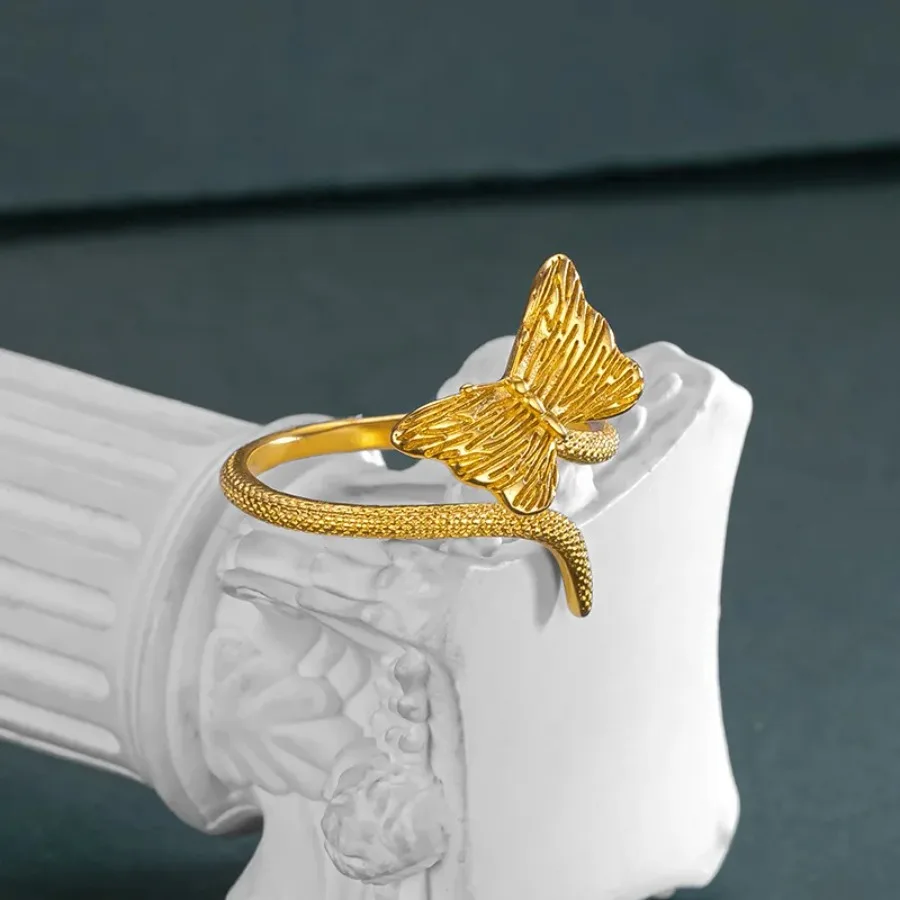 Fylia Jewelry   Snaketail butterfly open ring 9999 24K real gold ancient method inherits fashion niche design versatile and eleg