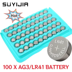 100 Pieces 1.5V AG3/LR41 Button Cell Batteries SR41 Zinc-manganese Battery Button Coin Cell for Toy Smart Watch Calculator Chain