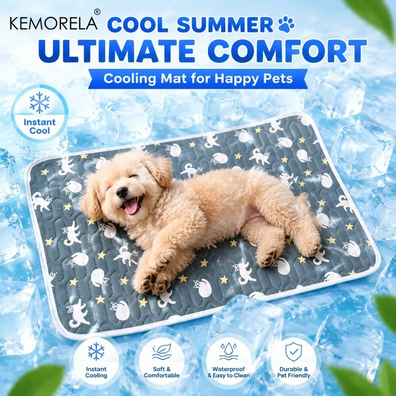Tapete Refrescante de Seda Gelada para Pets, Impermeável, Antiderrapante, Lavável, Almofada para Sofá, Acessório para Cama de Pets com Auto-refrigeração para Cães e Gatos