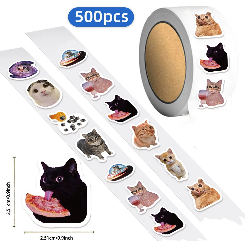 500 قطعة ملصقات مكافأة على شكل قطة كرتونية 10 مختلفة 2.5 سنتيمتر/1.0 بوصة مواء التعلم مكافأة مجموعة طوابع هدية للحفلات