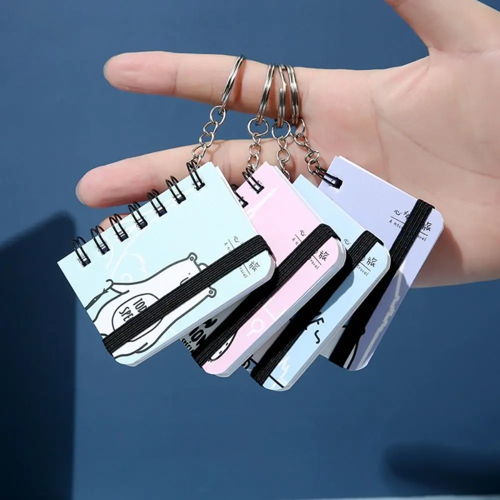 1Pc Mini Notebook Cute Small Book with Keychain Portable Notebook Student Class Notepad Random Pattern Hanging Keyring Journal