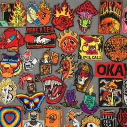 Punk Patch Flame Embroidery Patches For Clothes DIY Scary Skull Iron On Patches For Clothing Jacket Sewing Patch