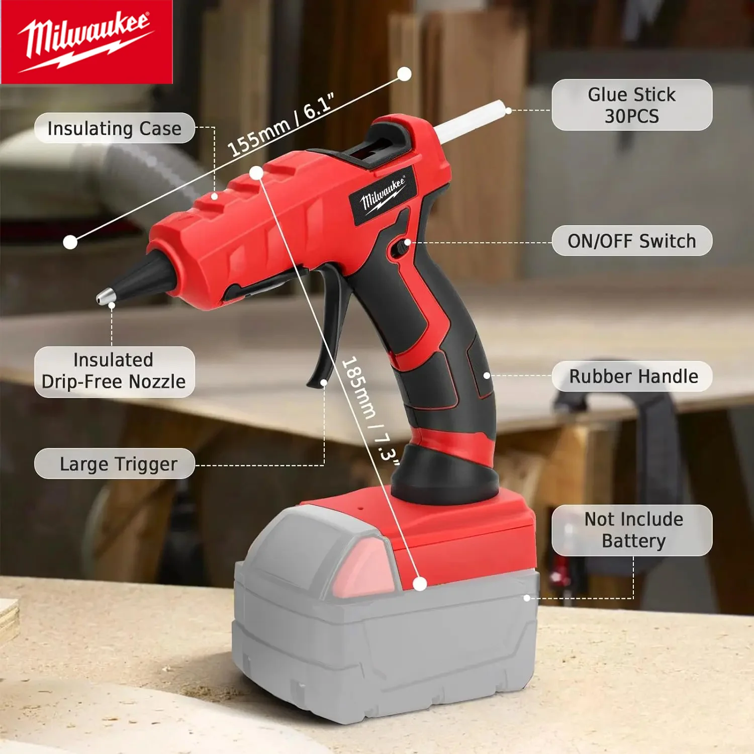 Milwaukee Cordless Hot Glue Gun for Milwaukee 18V Battery Tools for Arts Crafts DIY Repair with 30 Pcs Hot Glue Sticks  Portable