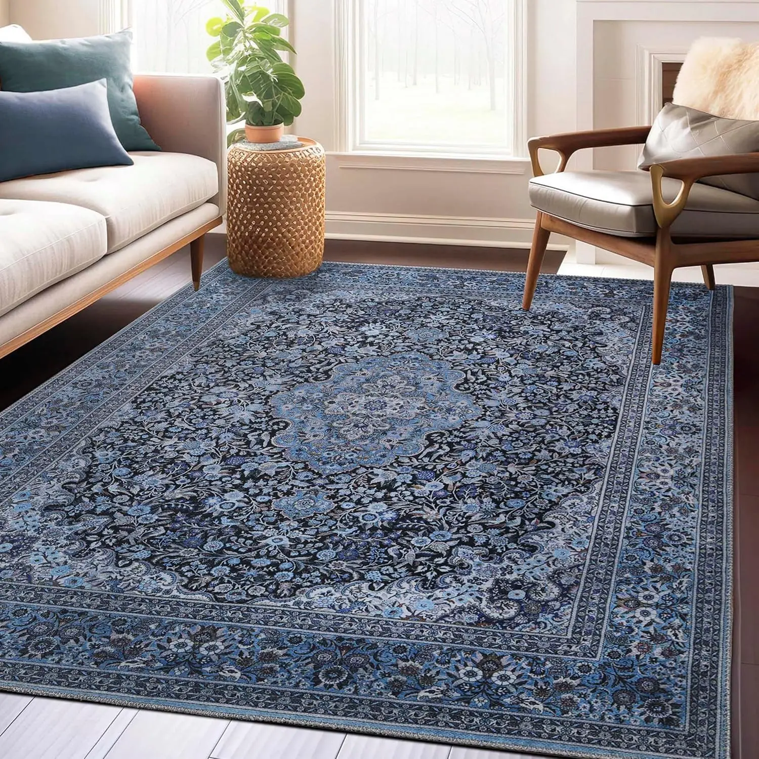 Superior Large Indoor Area Rug, Modern Floor Decor For Living/Dining Room, Kitchen, Bedroom, Office, Entry, Flat-Weave, Floral