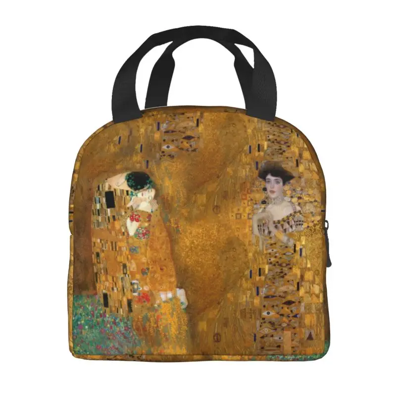 Custom Woman In Gold Lunch Bag Men Women The Kiss By Gustav Klimt Cooler Warm Insulated Lunch Boxes for Adult Office