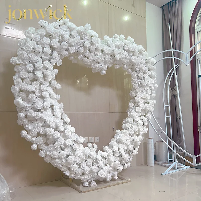 5D Weißes Rosen-Herzförmiges Regal mit Blumenarrangement Luxuriöse Hochzeitsbögen Hintergrund-Dekoration Blumenreihe Party-Requisiten Blumenrahmen – Detail 4