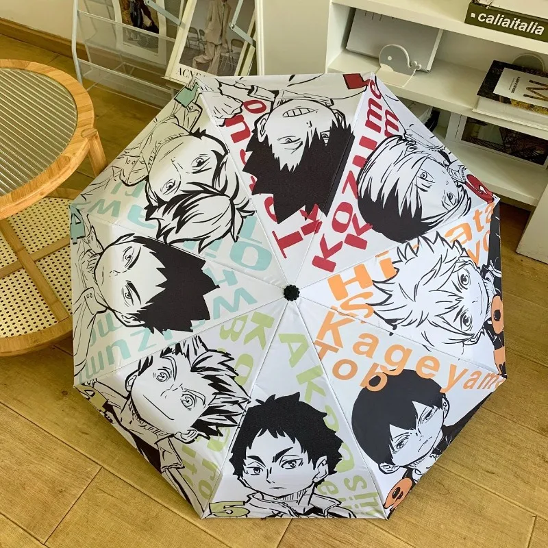 Haikyuu Anime Peripheral Automatic Umbrella Hinata Shoyo Tobio Kageyama Windproof Sunshade Three Fold Umbrella Birthday Gifts - view 4