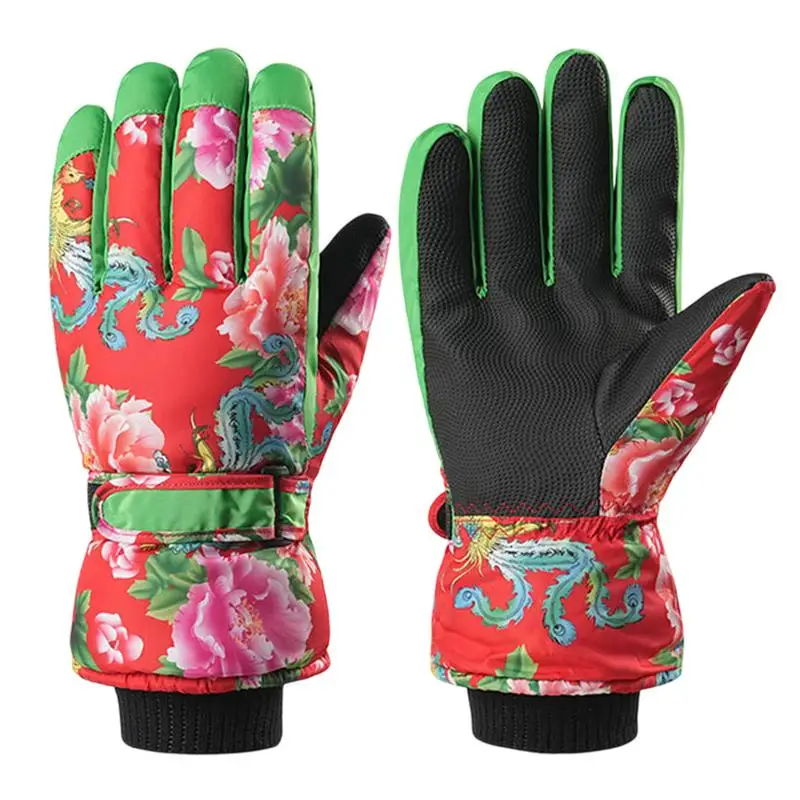 Ski Snowboard Gloves Flower Design Snow Gloves Touchscreen Snowboard Ski Mitts Winter Warm Snowboard Gloves For Sports Hiking