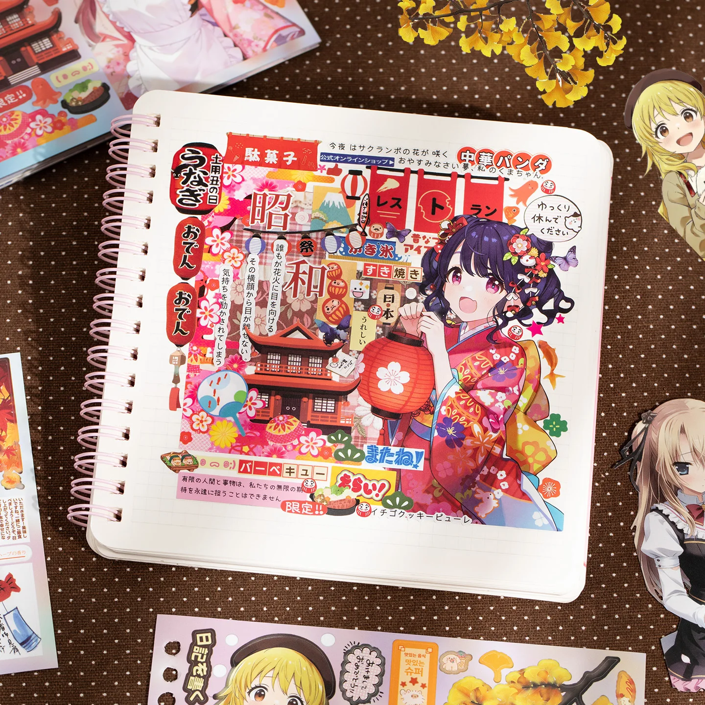Kawaii Anime Maid Girl Cherry Blossom Sticker Book Spring Floral Decor Stickers For Junk Journal Scrapbooking Collage