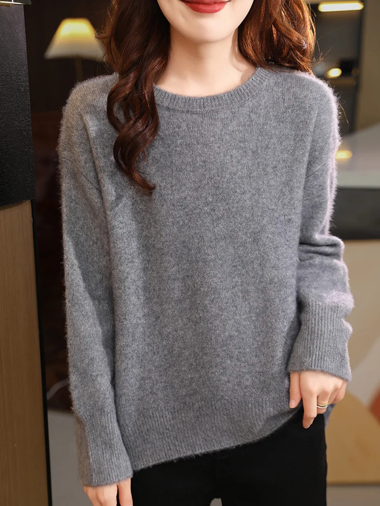 

Classic Warm 100% Merino Wool Sweater Autumn Winter Women O-Neck Knitwear Basics Thick Solid Pullover Long Sleeve Cashmere Tops