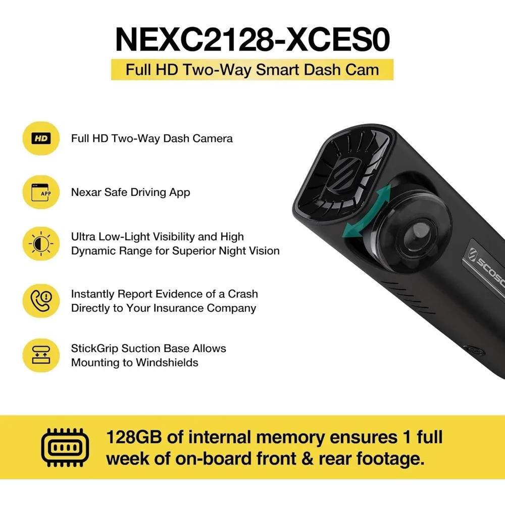 كاميرا Scosche NEXC2128-XCES0 الذكية عالية الدقة ثنائية الاتجاه مدعومة من Nexar مع كوب شفط وذاكرة 128 جيجابايت #2