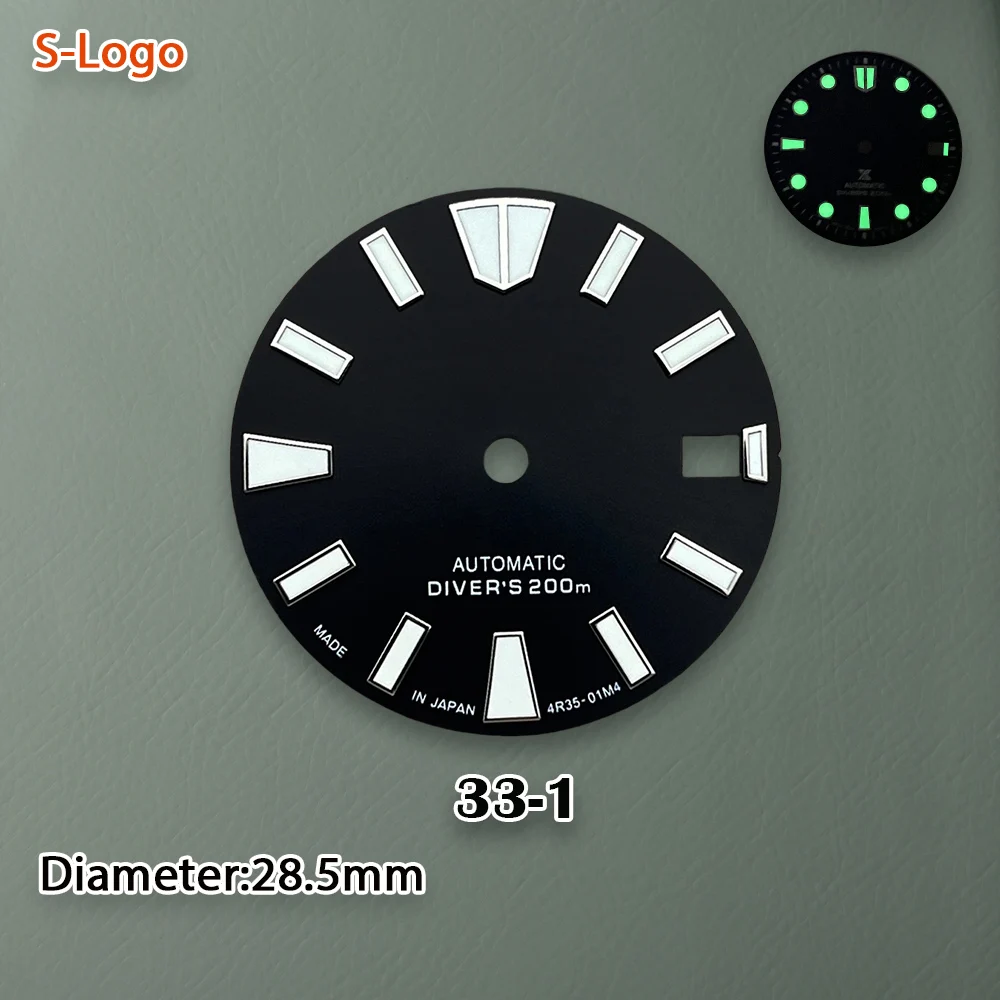 S Logo 28.5mm NH35 Wave Diver's Dial Suitable For NH36 Automatic Movement C3 Green Luminous Watch Modified repair Accessories